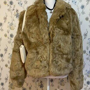 Vintage Beige Faux Fur Coat with Hook Closure